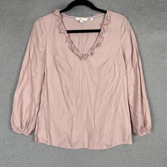 Boden Blouse Womens US 2 Pink Long Sleeve Ruffle Silk Blend Romantic Top - Picture 1 of 9